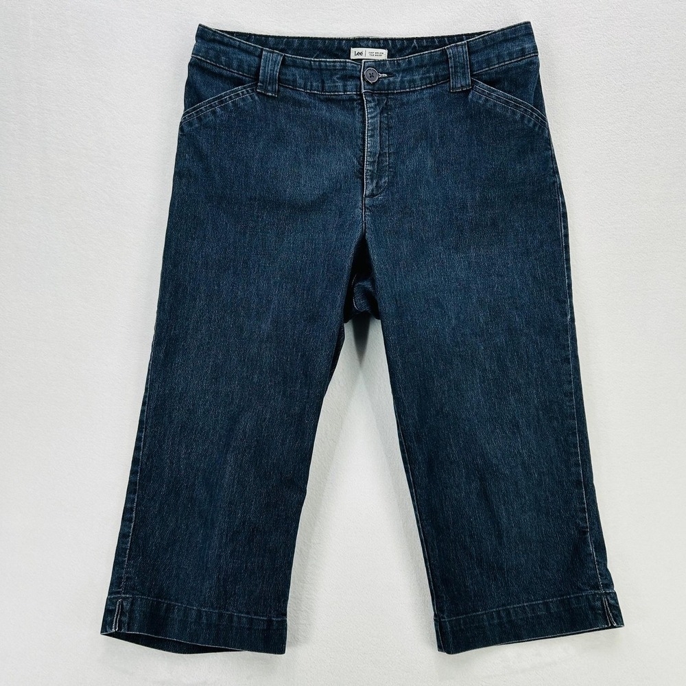Lee Jeans Womens 12 Blue Denim Capri Pants Just Below The Waist Mid Rise Casual